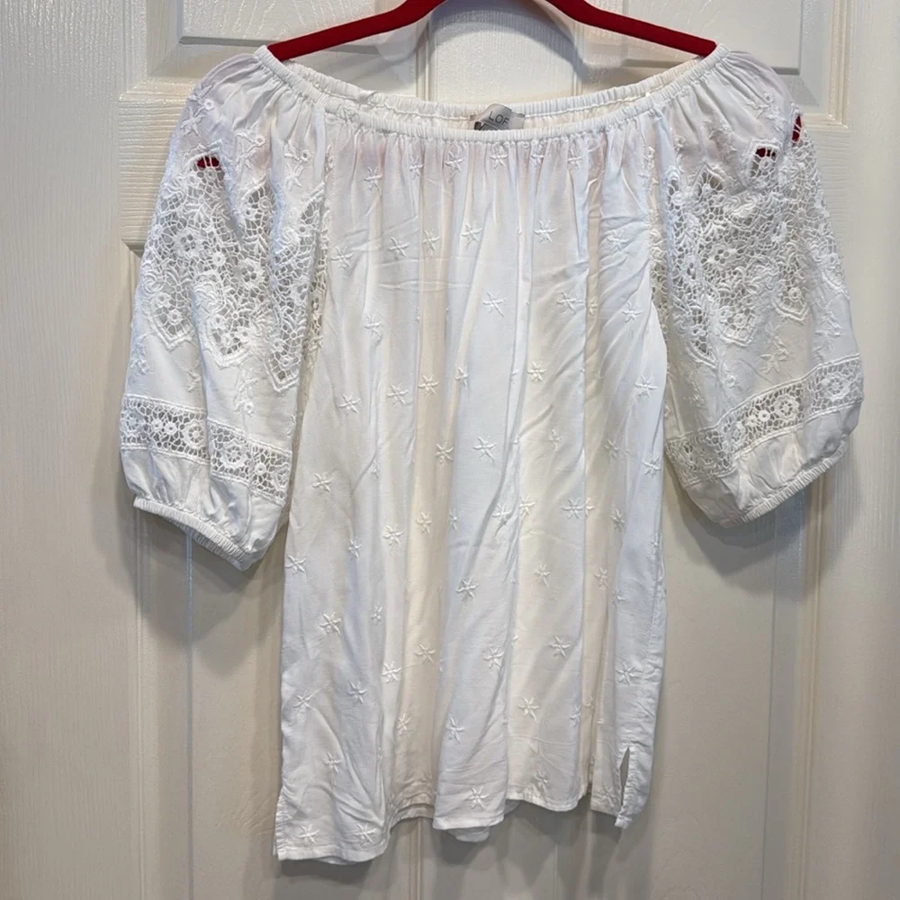 LOFT NWT White Lace Sleeve Off Shoulder Top XS